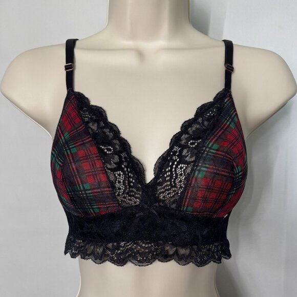Christmas Plaid Lace Longline Bralette – Size Medium - Picture 1 of 9